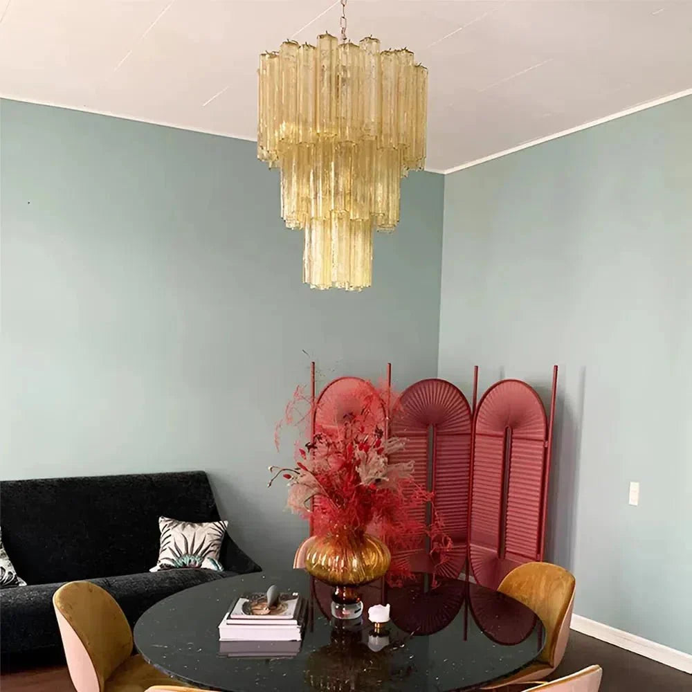 Elegant Yellow Murano Glass Tube Chandelier 25.6" - yellowcasivra