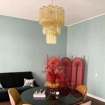 Elegant Yellow Murano Glass Tube Chandelier 25.6" - yellowcasivra