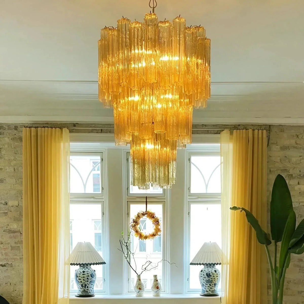 Elegant Yellow Murano Glass Tube Chandelier 25.6" - yellowcasivra