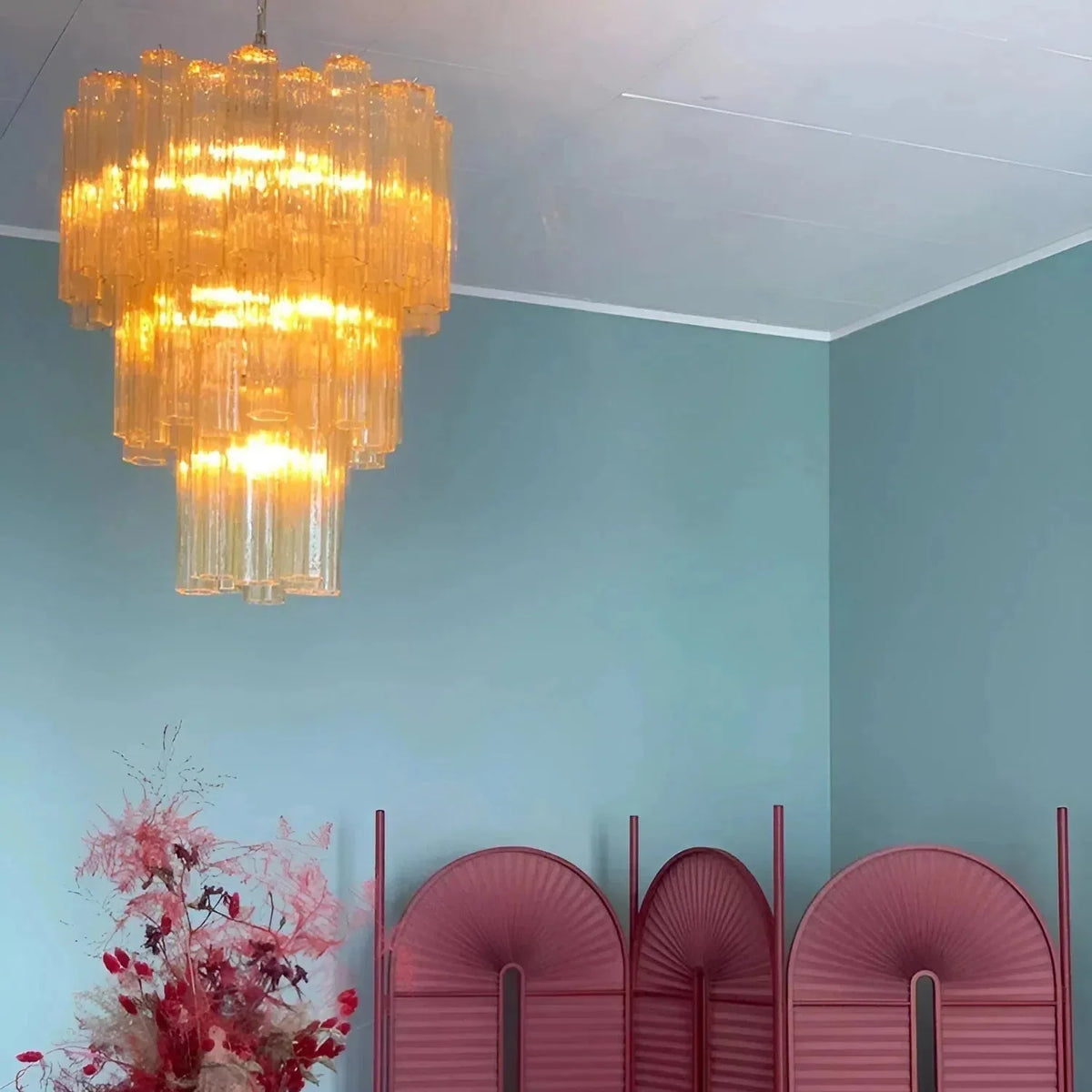 Elegant Yellow Murano Glass Tube Chandelier 25.6" - yellowcasivra