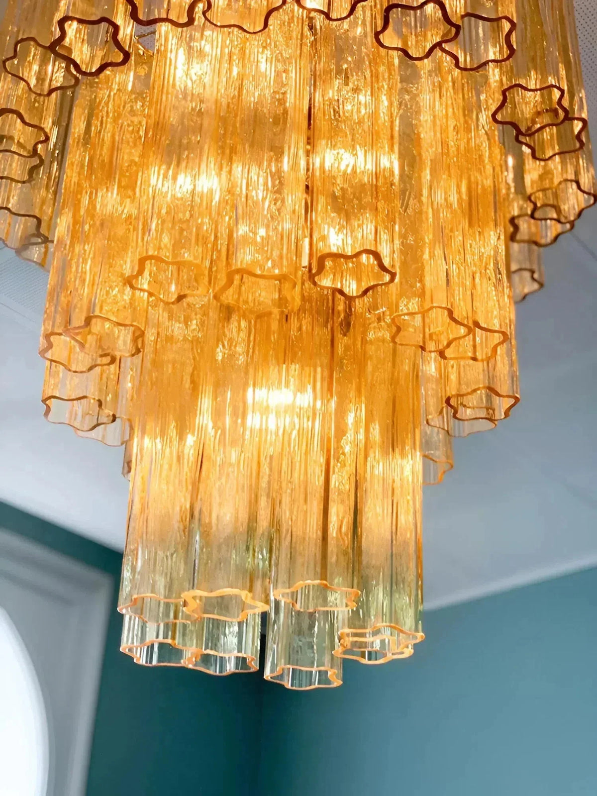 Elegant Yellow Murano Glass Tube Chandelier 25.6" - yellowcasivra