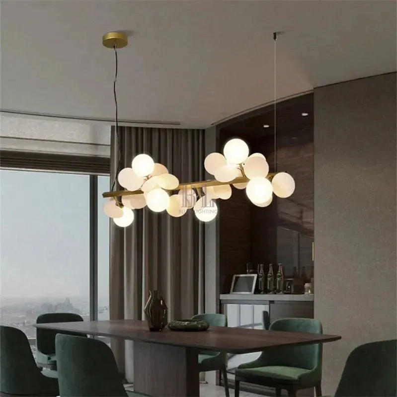 Eli Glass Globes Linear Chandelier For Dining Room - 12 LightsGrayCool white 6000Kcasivra