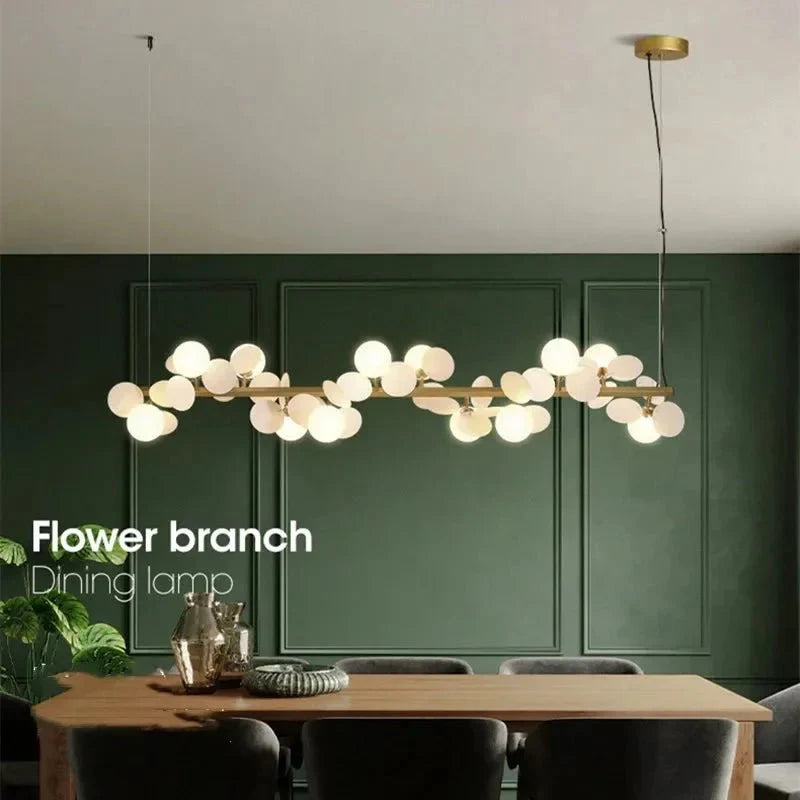 Eli Glass Globes Linear Chandelier For Dining Room - 12 LightsGrayCool white 6000Kcasivra