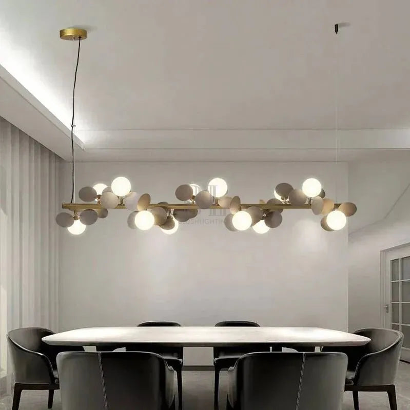 Eli Glass Globes Linear Chandelier For Dining Room - 12 LightsGrayCool white 6000Kcasivra