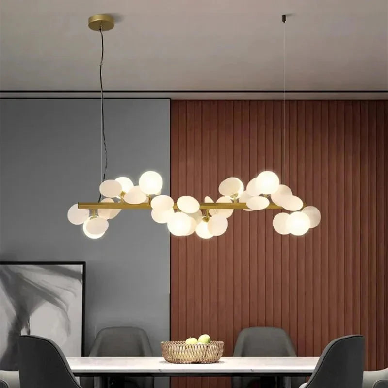 Eli Glass Globes Linear Chandelier For Dining Room - 8 LightsGrayCool white 6000Kcasivra