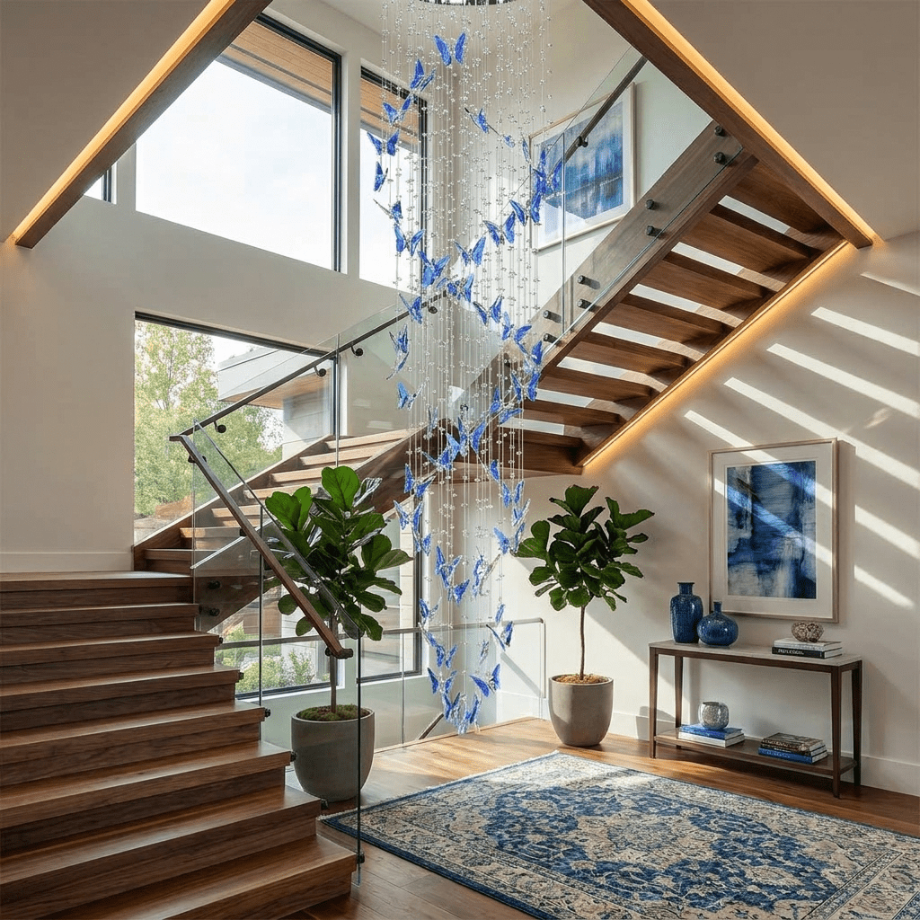 Elyndra LED K9 Crystal Column Chandelier - Dia 15.7″ × H 98.4″BlueWarm Lightcasivra