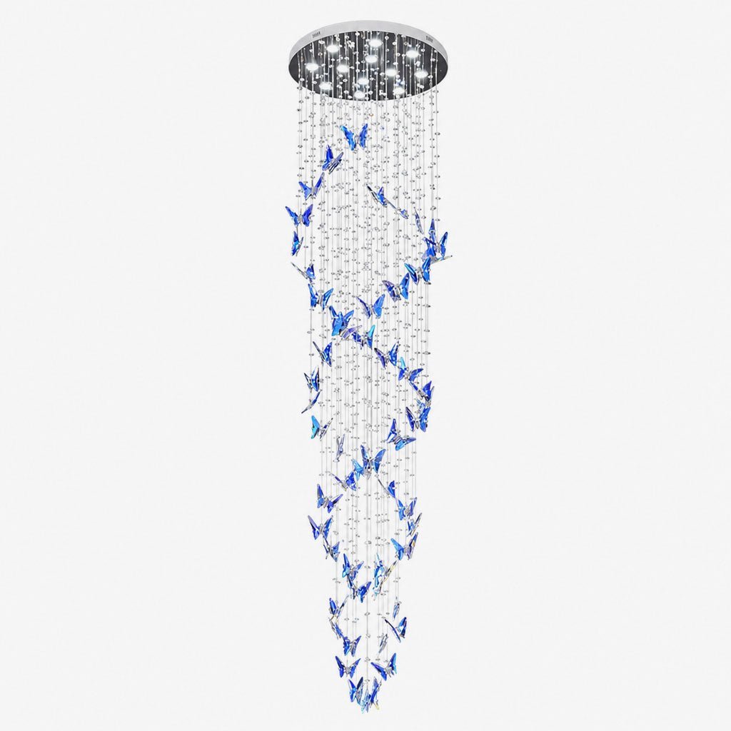 Elyndra LED K9 Crystal Column Chandelier - Dia 15.7″ × H 98.4″BlueWarm Lightcasivra