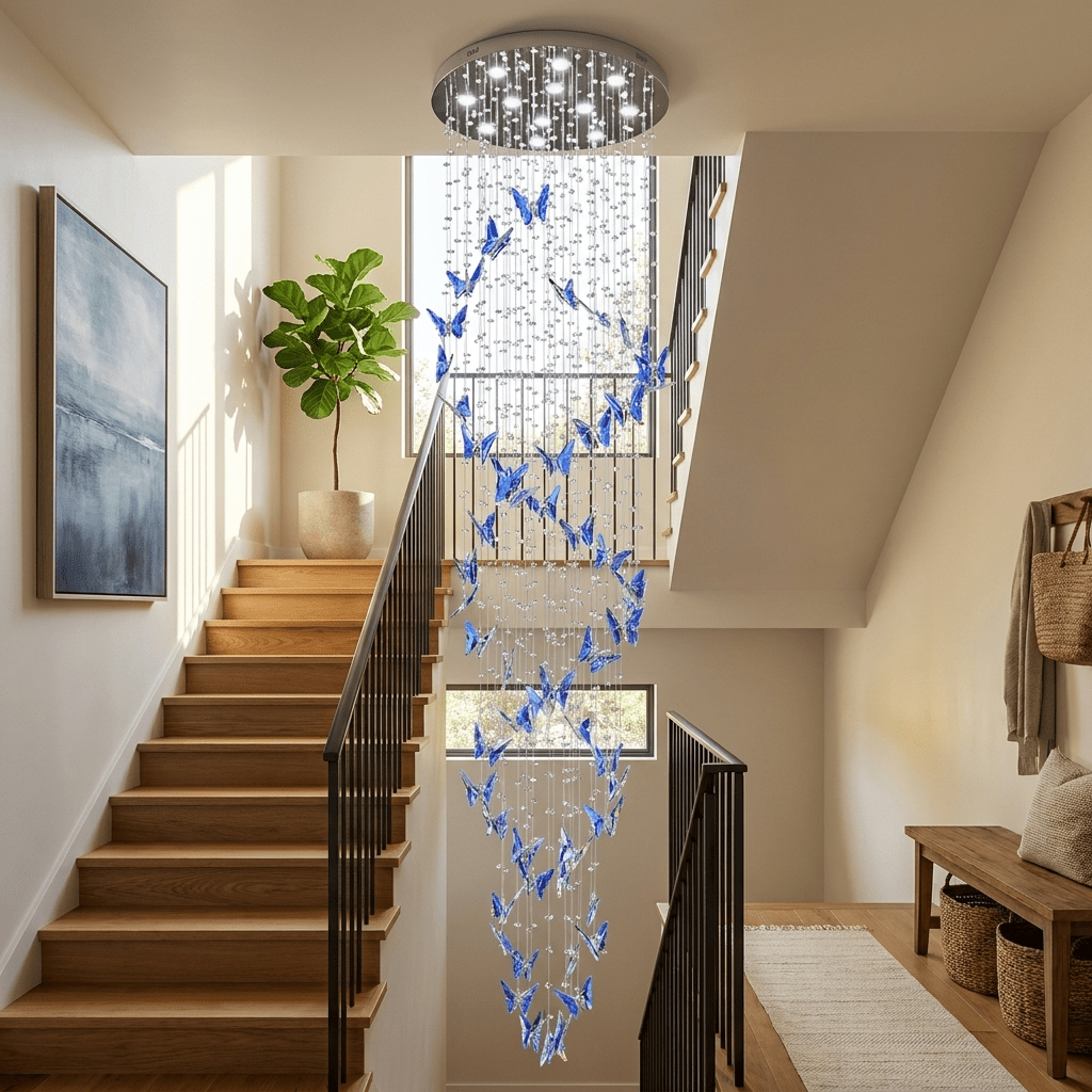 Elyndra LED K9 Crystal Column Chandelier - Dia 15.7″ × H 98.4″BlueWarm Lightcasivra