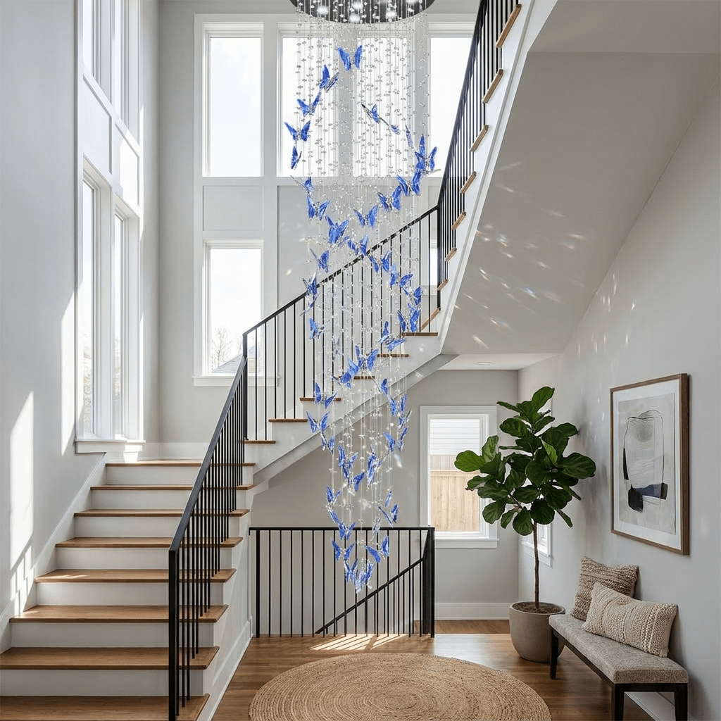Elyndra LED K9 Crystal Column Chandelier - Dia 15.7″ × H 98.4″BlueWarm Lightcasivra