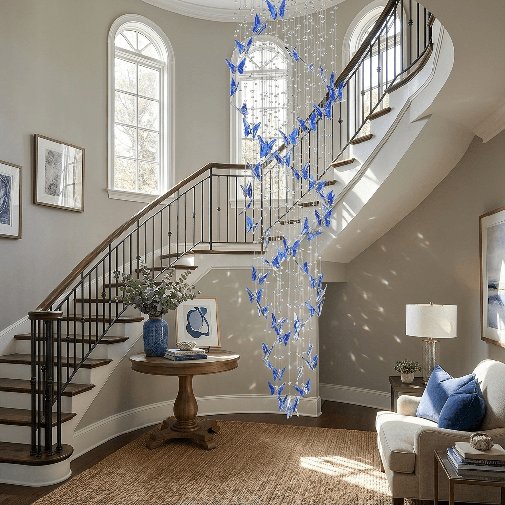 Elyndra LED K9 Crystal Column Chandelier - Dia 15.7″ × H 98.4″BlueWarm Lightcasivra