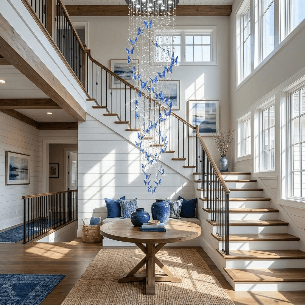 Elyndra LED K9 Crystal Column Chandelier - Dia 15.7″ × H 98.4″BlueWarm Lightcasivra