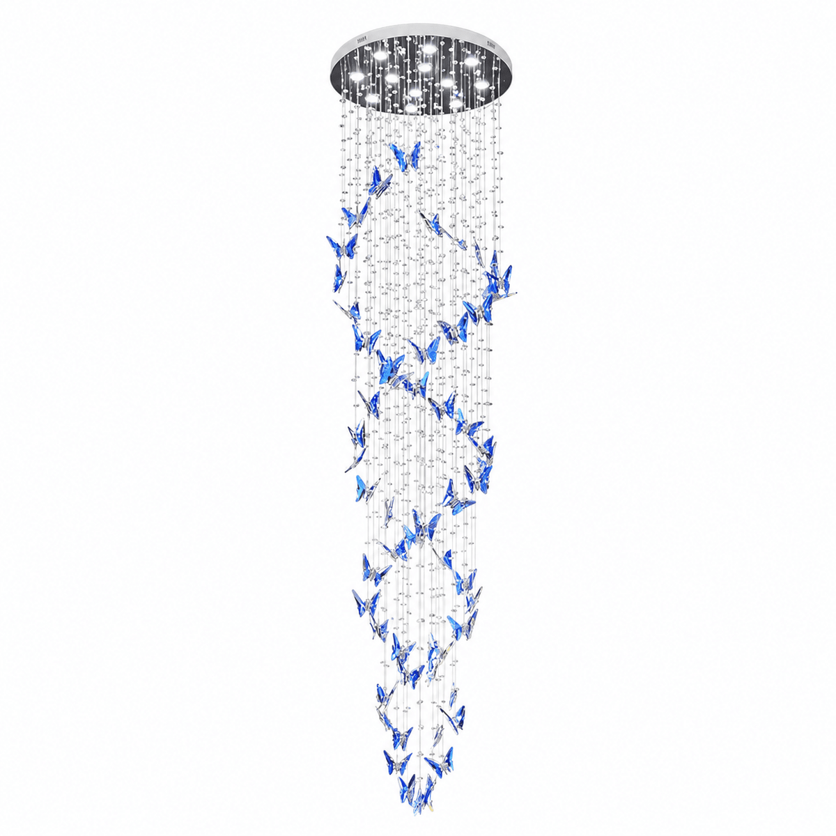 Elyndra LED K9 Crystal Column Chandelier - Dia 15.7″ × H 98.4″BlueWarm Lightcasivra