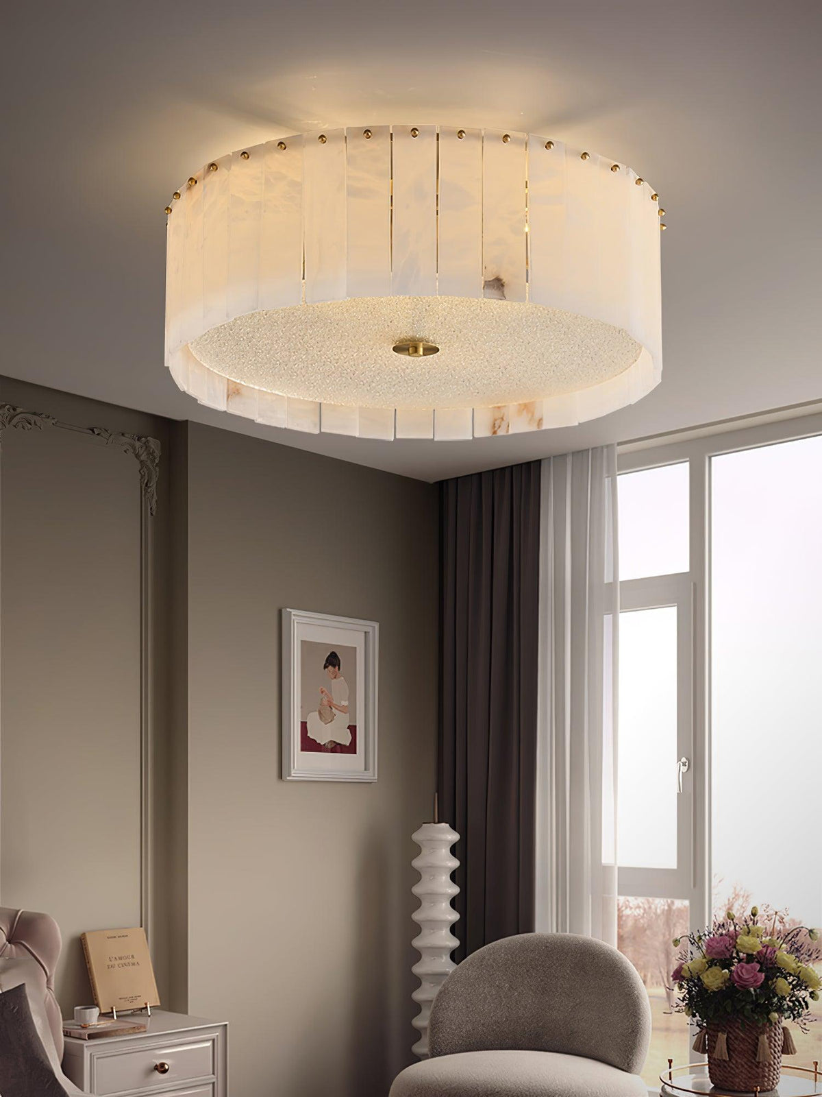 Elysian Alabaster Ceiling Lamp - ∅ 17.7″ x H 9.25″ / Dia 45cm x H 23.5cmBrass & Whitecasivra