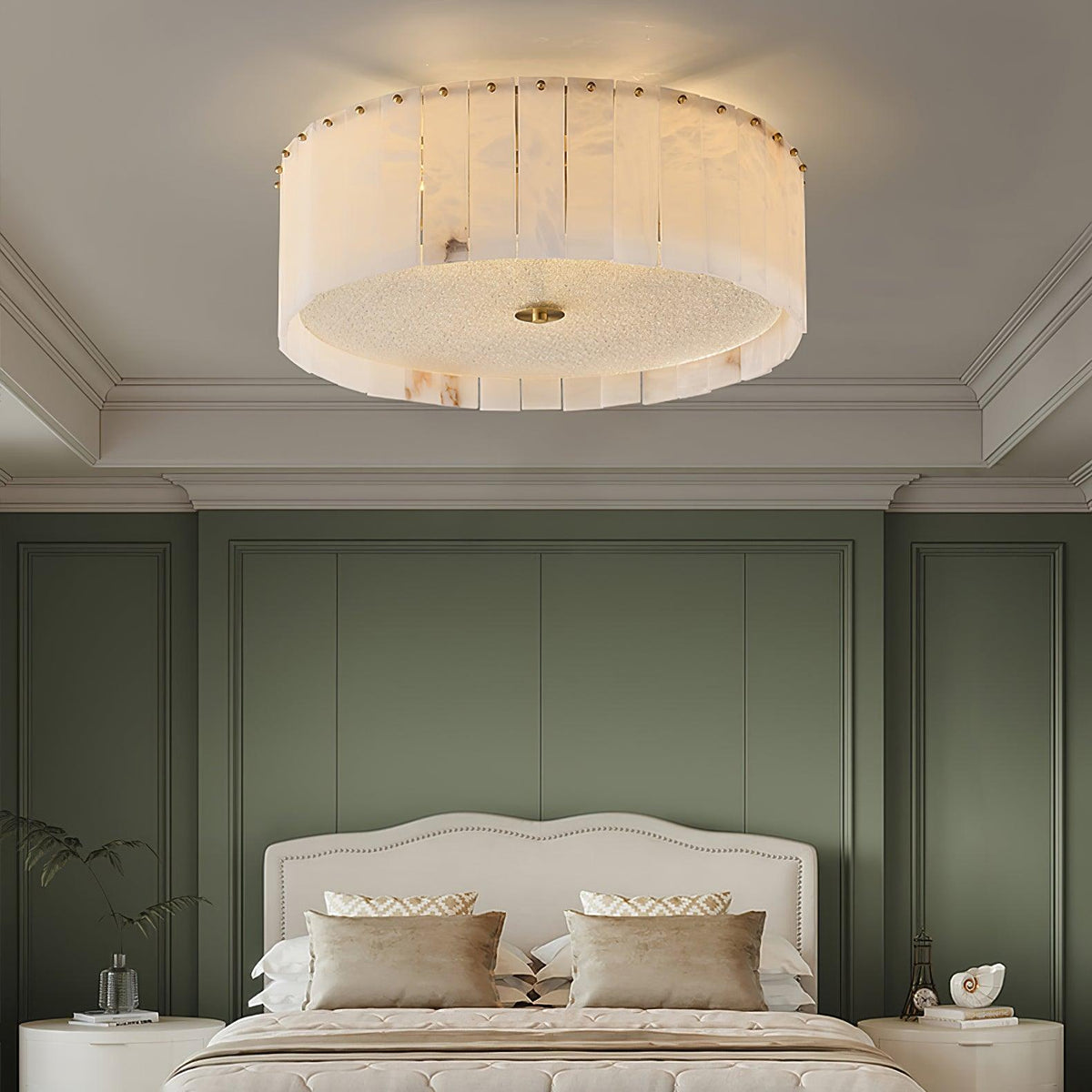 Elysian Alabaster Ceiling Lamp - ∅ 23.6″ x H 9.25″ / Dia 60cm x H 23.5cmBrass & Whitecasivra