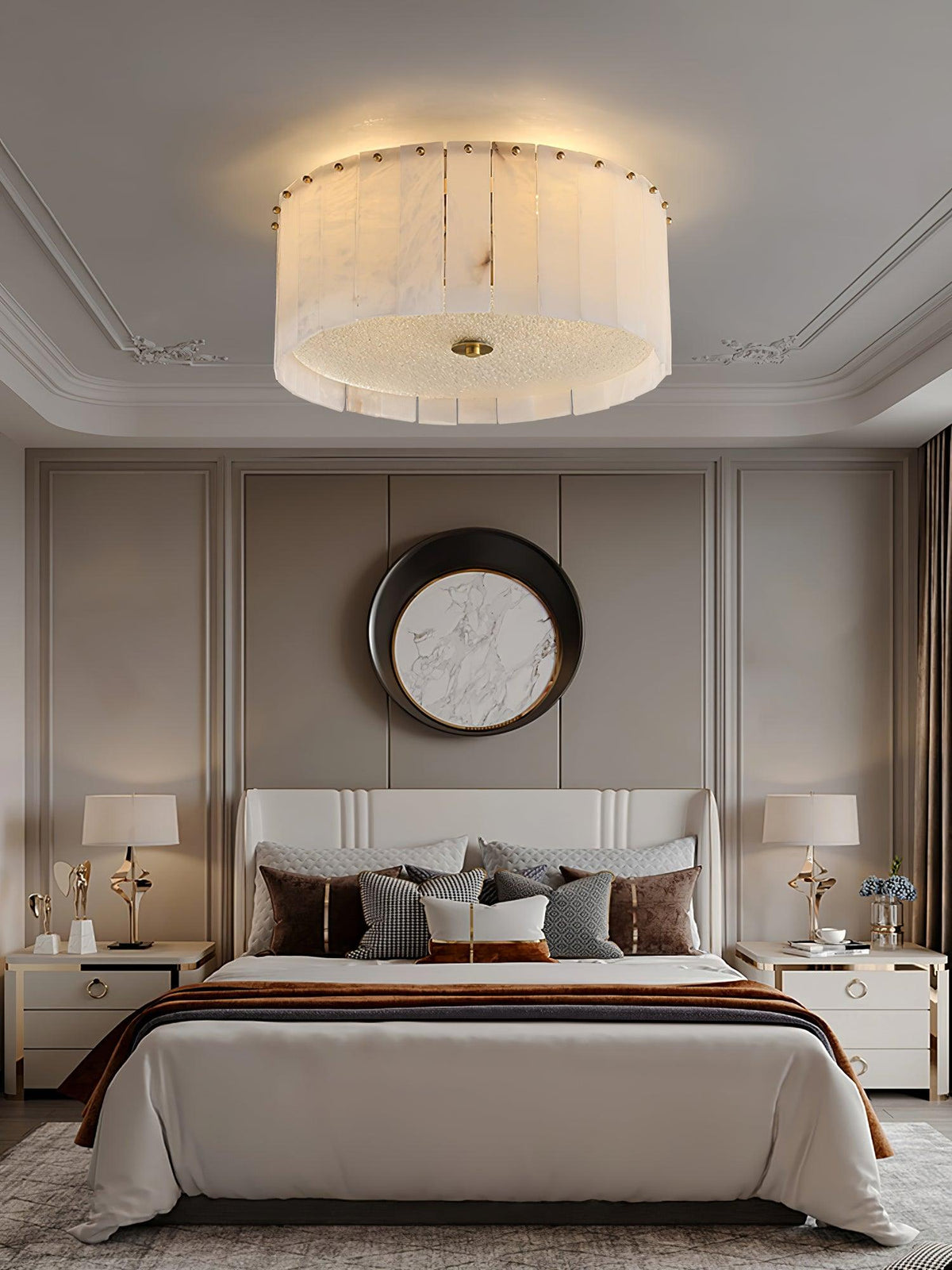Elysian Alabaster Ceiling Lamp - ∅ 23.6″ x H 9.25″ / Dia 60cm x H 23.5cmBrass & Whitecasivra