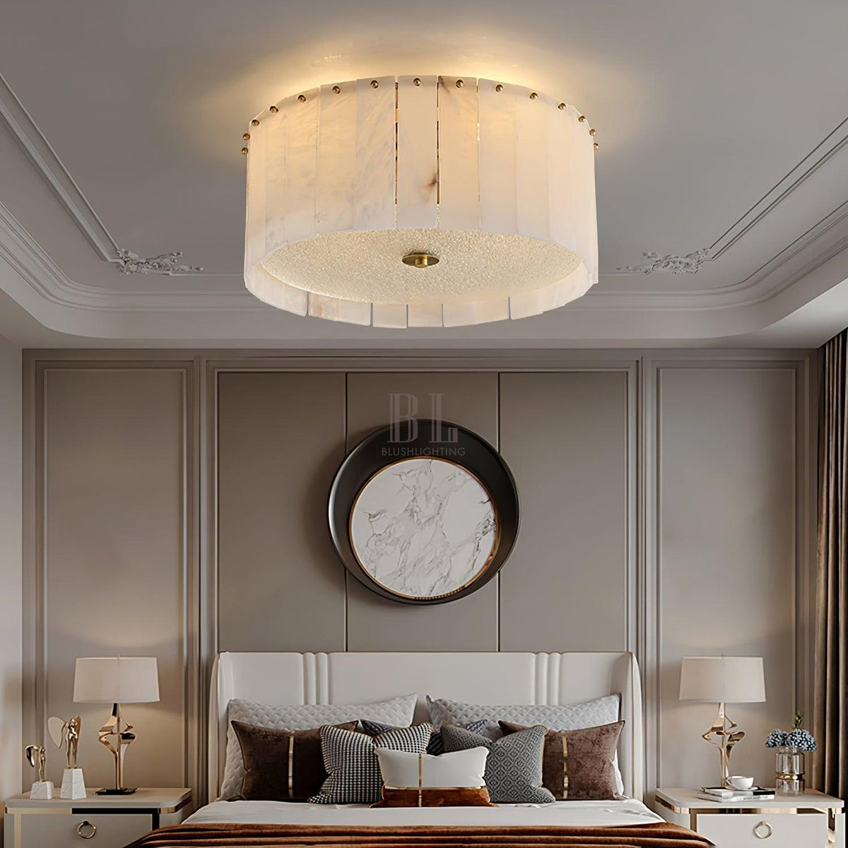 Elysian Alabaster Ceiling Lamp - ∅ 17.7″ x H 9.25″ / Dia 45cm x H 23.5cmBrass & Whitecasivra