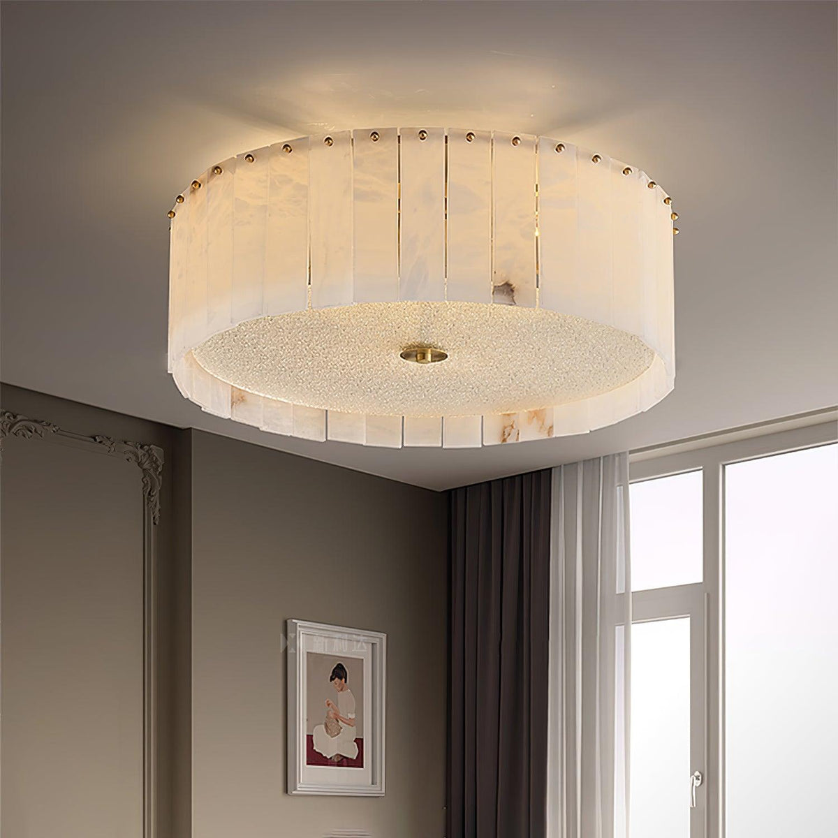 Elysian Alabaster Ceiling Lamp - ∅ 17.7″ x H 9.25″ / Dia 45cm x H 23.5cmBrass & Whitecasivra