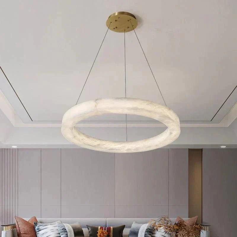 Emerald Real Alabaster Ring Chandelier, Modern Circular Chandelier - 19.7" Dcasivra