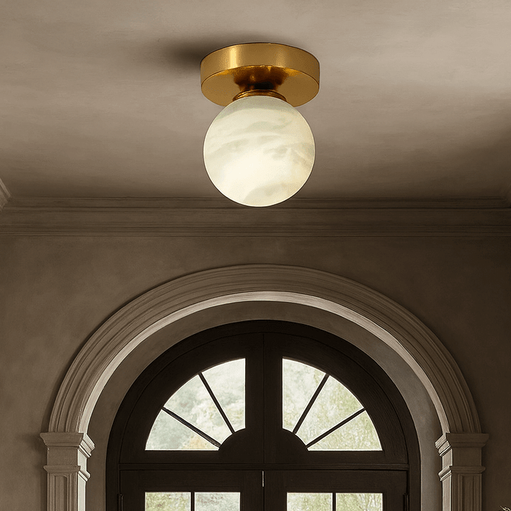 Detail of natural marble on the Soria flush mount