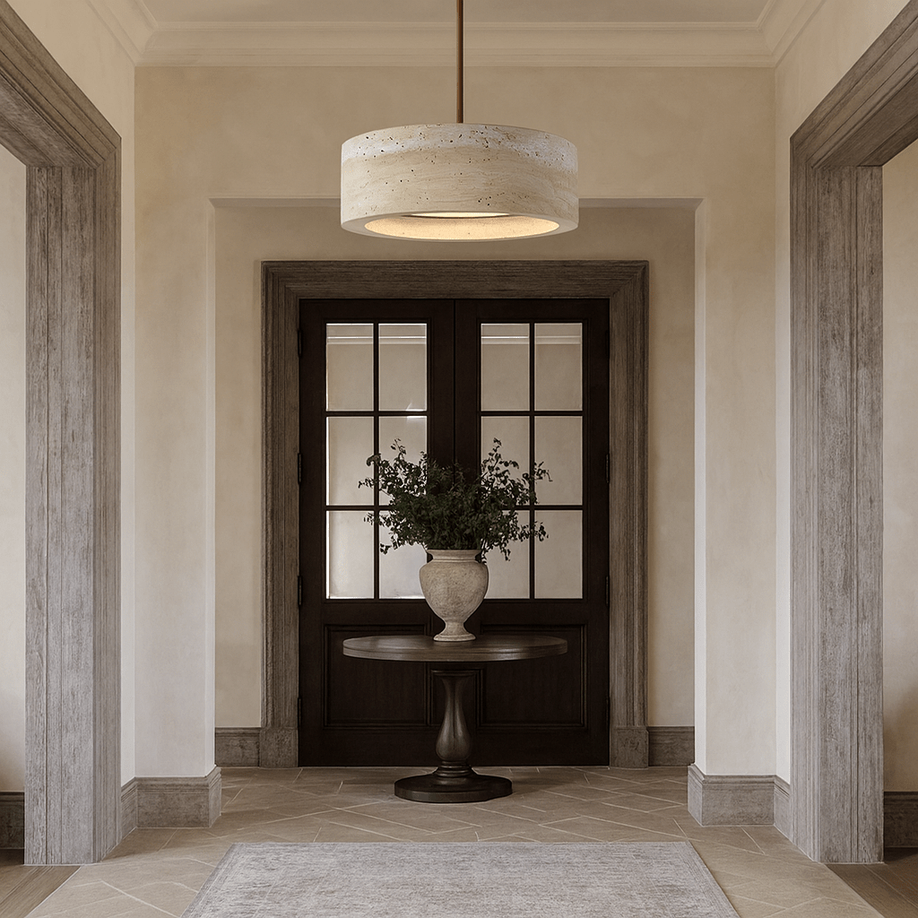 Vero travertine bell pendant illuminated