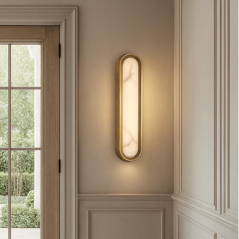 Solari natural marble and brass wall sconce full view