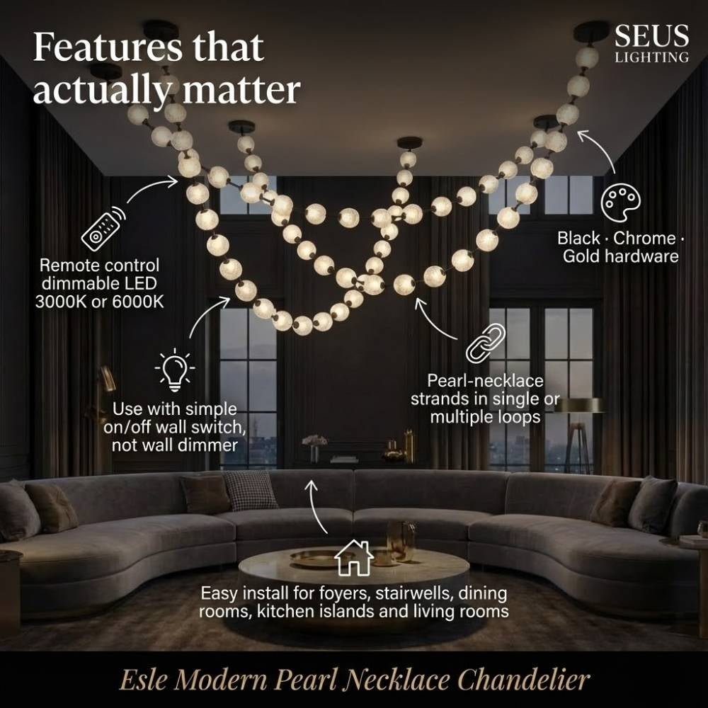 Esle Modern Pearl Necklace Chandelier - Black17 lightcasivra