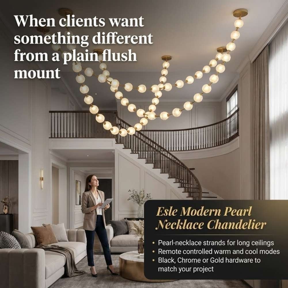 Esle Modern Pearl Necklace Chandelier - Black17 lightcasivra