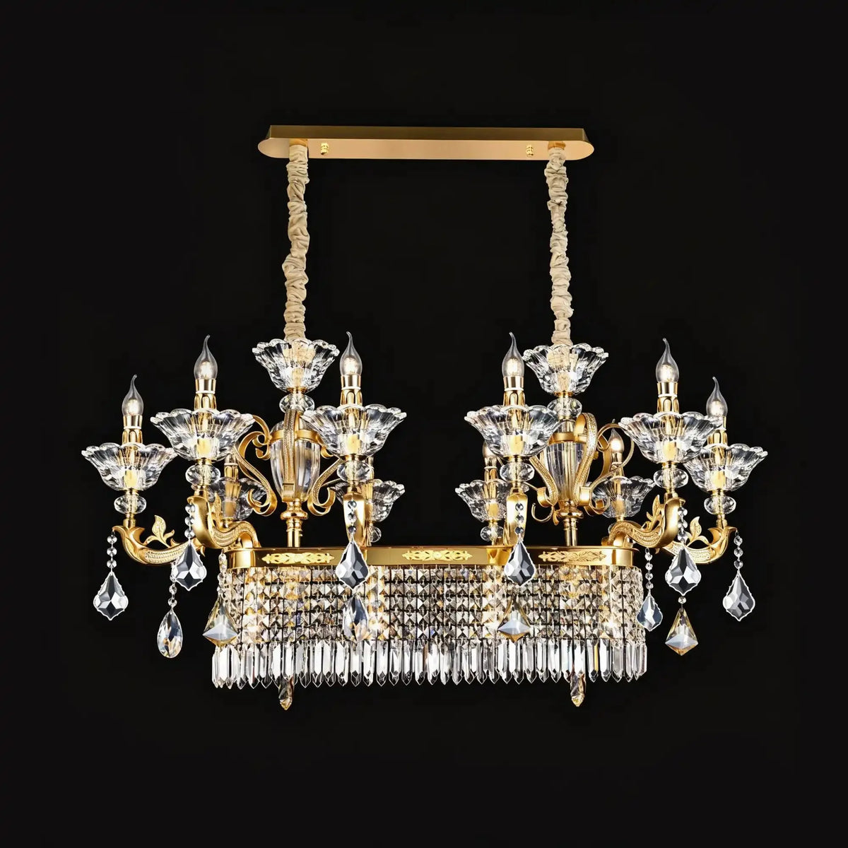 Eternal Baroque Revival Chandelier Series with Diamond - Inspired Crystal - Studded Light Arms - 13 Lights/Rectangular/L48.03"*W23.62"*H33.46"(L122cm*W60cm*H85cm)Warm Lightcasivra