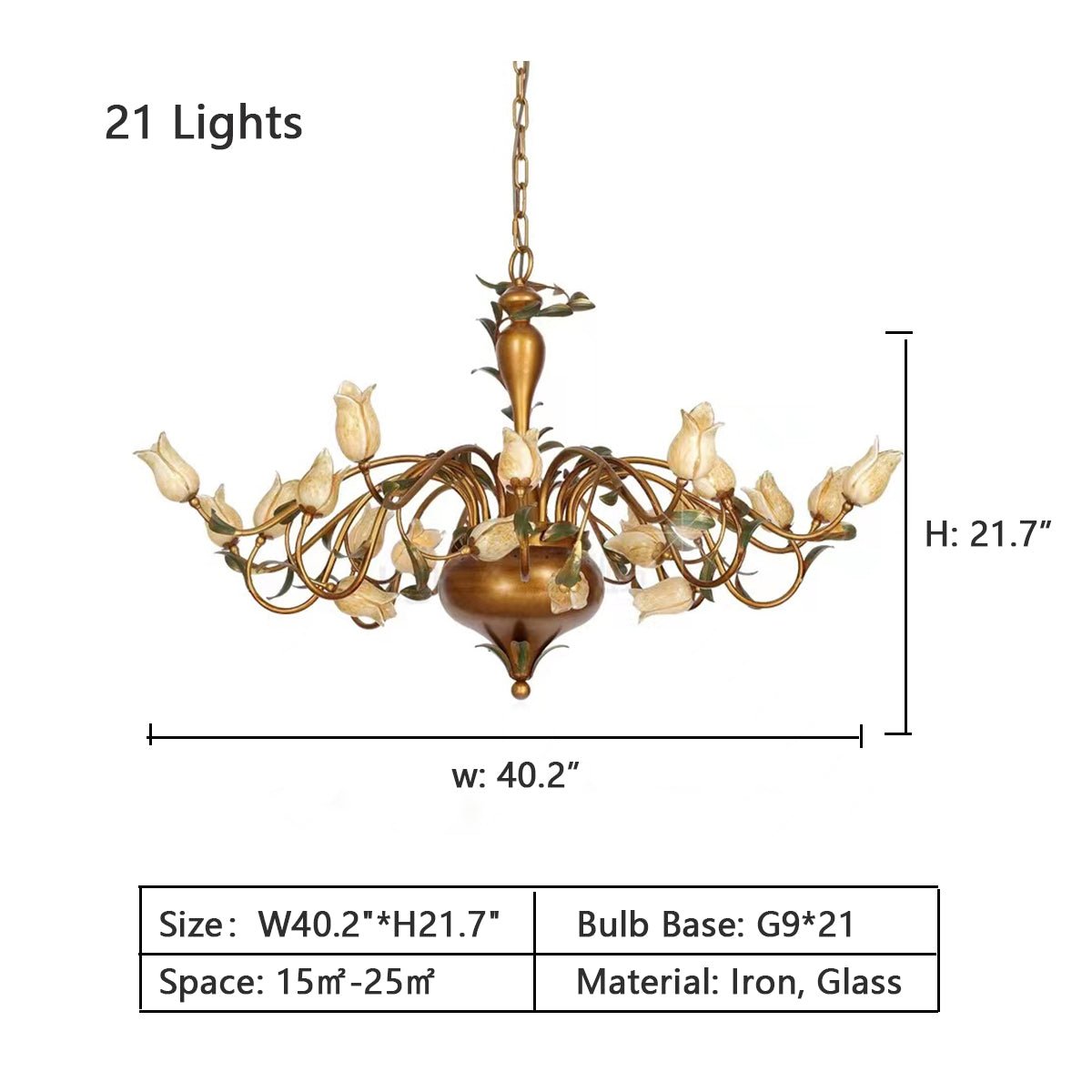 European Country Style Creative Beautiful Vintage Tulip Flower Chandelier for Dining Room Bedroom Living Room Kids Room - W32.28‘’*H19.69‘’/15 LightsWarm Lightcasivra