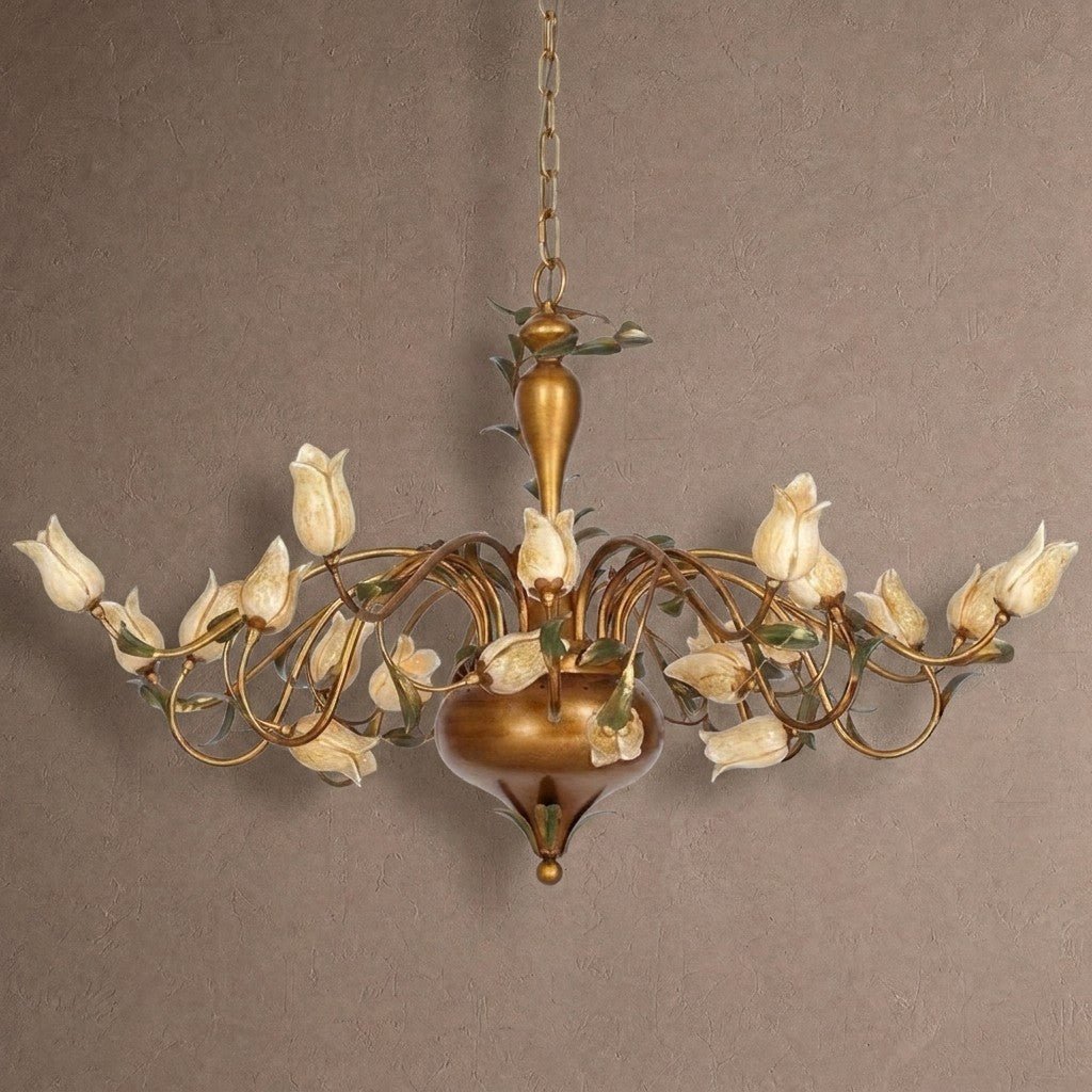 European Country Style Creative Beautiful Vintage Tulip Flower Chandelier for Dining Room Bedroom Living Room Kids Room - W32.28‘’*H19.69‘’/15 LightsWarm Lightcasivra
