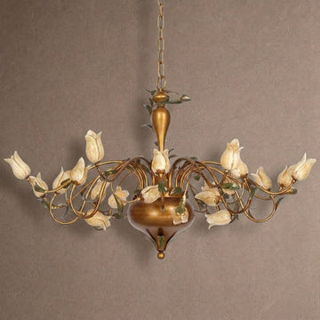 European Country Style Creative Beautiful Vintage Tulip Flower Chandelier for Dining Room Bedroom Living Room Kids Room - W32.28‘’*H19.69‘’/15 LightsWarm Lightcasivra