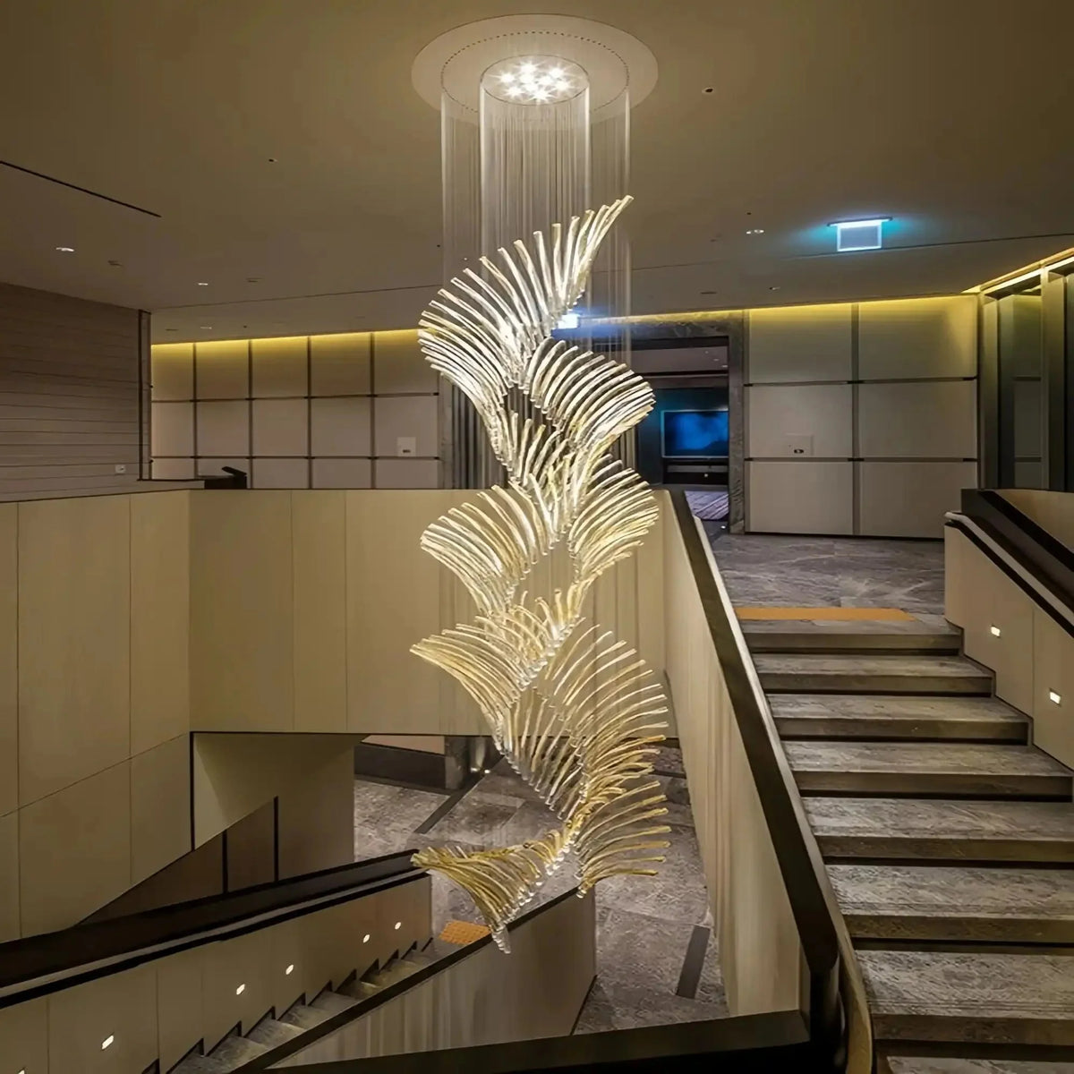 European Style Spiral Glass Chandelier for Staircase/Foyer/Hotel/Villa - D23.6"*H70.9"Warm Lightcasivra