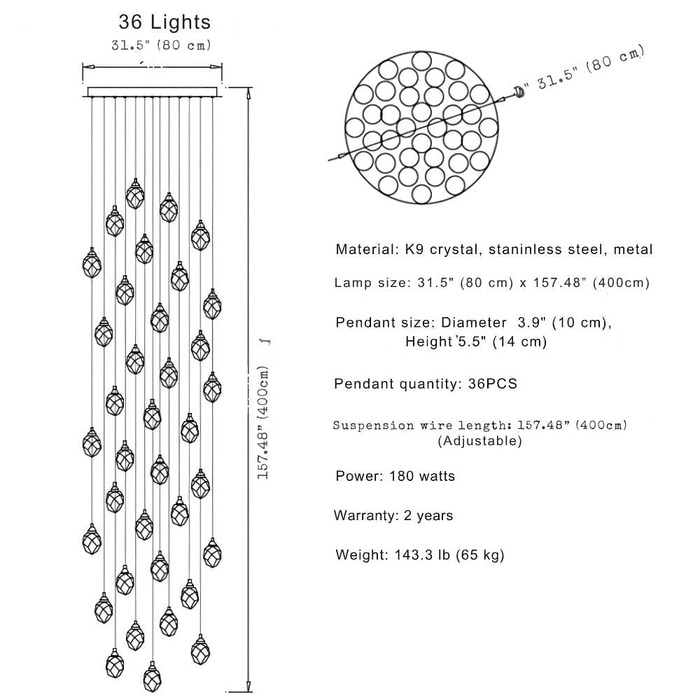 Eve Modern Crystal Chandelier for Staircase - Gold1Cool Light(6000K)casivra