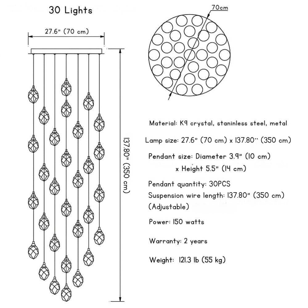 Eve Modern Crystal Chandelier for Staircase - Gold1Cool Light(6000K)casivra