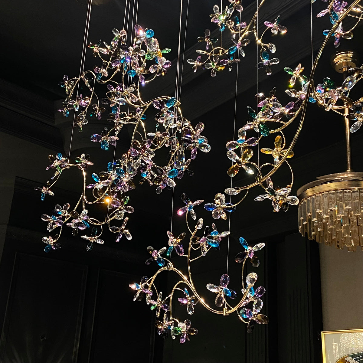 Exquisite Crystal Flower Branch Chandelier for Hotel Foyer and Entryway Ceiling Lighting Fixture - L47.2" * W17.7" * H47.2"/23.3kgChrome Branches+Chrome CanopyWarm Lightcasivra