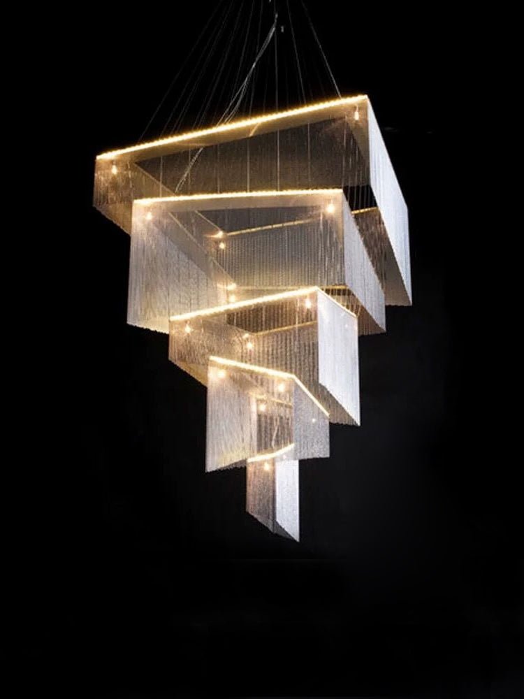 Extra Large Art Multi - tier Aluminum Chain Tassel Chandelier for High - Ceiling Room - L47.2"*W47.2"H78.7"ChromeWarm Lightcasivra