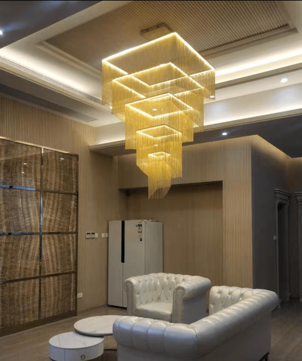 Extra Large Art Multi - tier Aluminum Chain Tassel Chandelier for High - Ceiling Room - L31.5"*W31.5"H63.0"ChromeWhite Lightcasivra