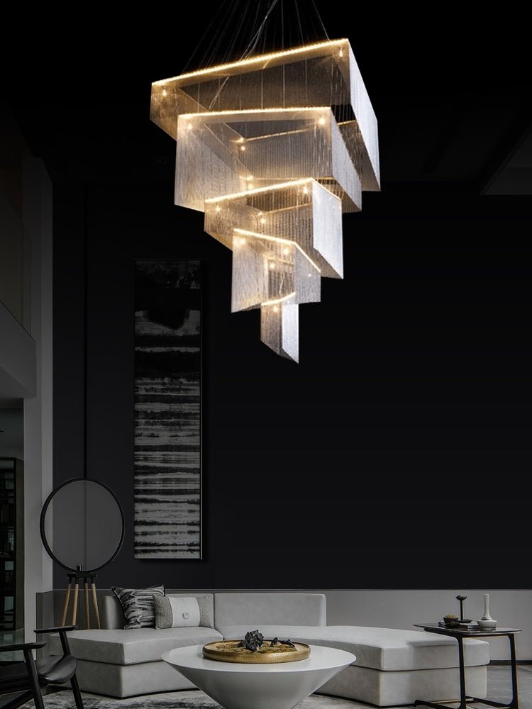 Extra Large Art Multi - tier Aluminum Chain Tassel Chandelier for High - Ceiling Room - L31.5"*W31.5"H63.0"ChromeWarm Lightcasivra