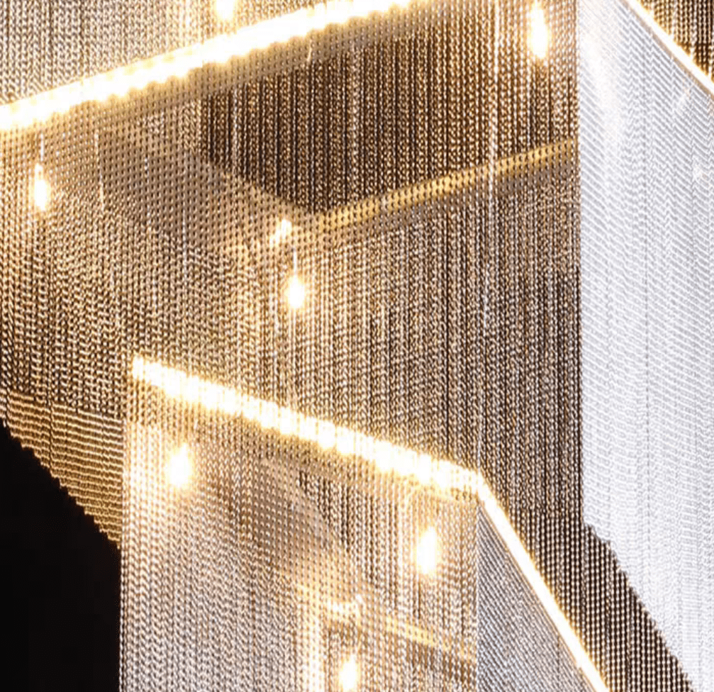 Extra Large Art Multi - tier Aluminum Chain Tassel Chandelier for High - Ceiling Room - L47.2"*W47.2"H78.7"ChromeWhite Lightcasivra