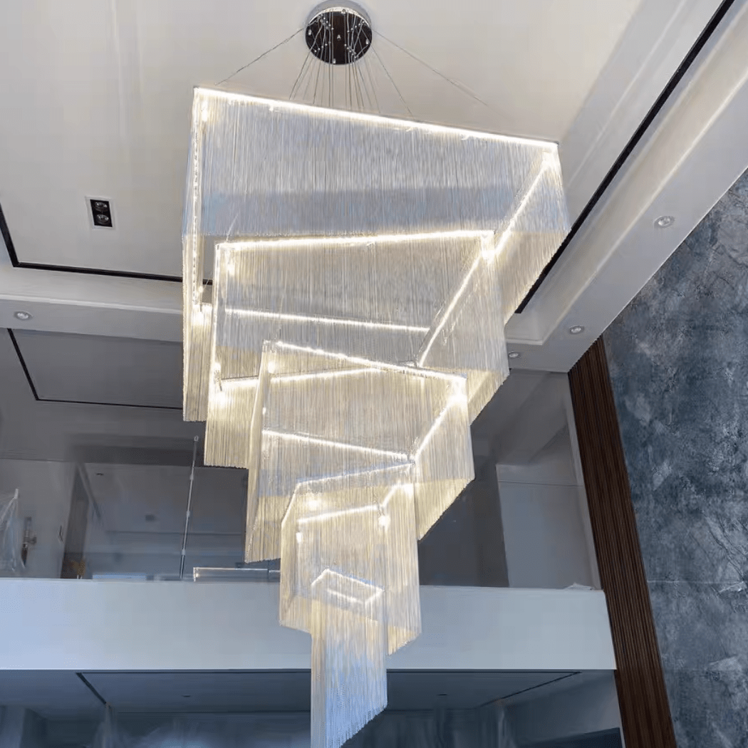 Extra Large Art Multi - tier Aluminum Chain Tassel Chandelier for High - Ceiling Room - L31.5"*W31.5"H63.0"ChromeWhite Lightcasivra