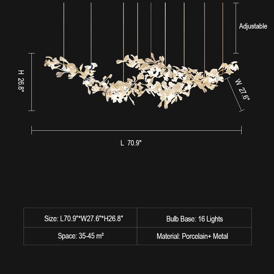 Extra Large Ceramic White Flower Chandelier in Artistic Branch Style for Spacious Living and Dining Room - L70.9"*W27.6"*H26.8"/ 16 Lights (150 Pieces)Warm Lightcasivra