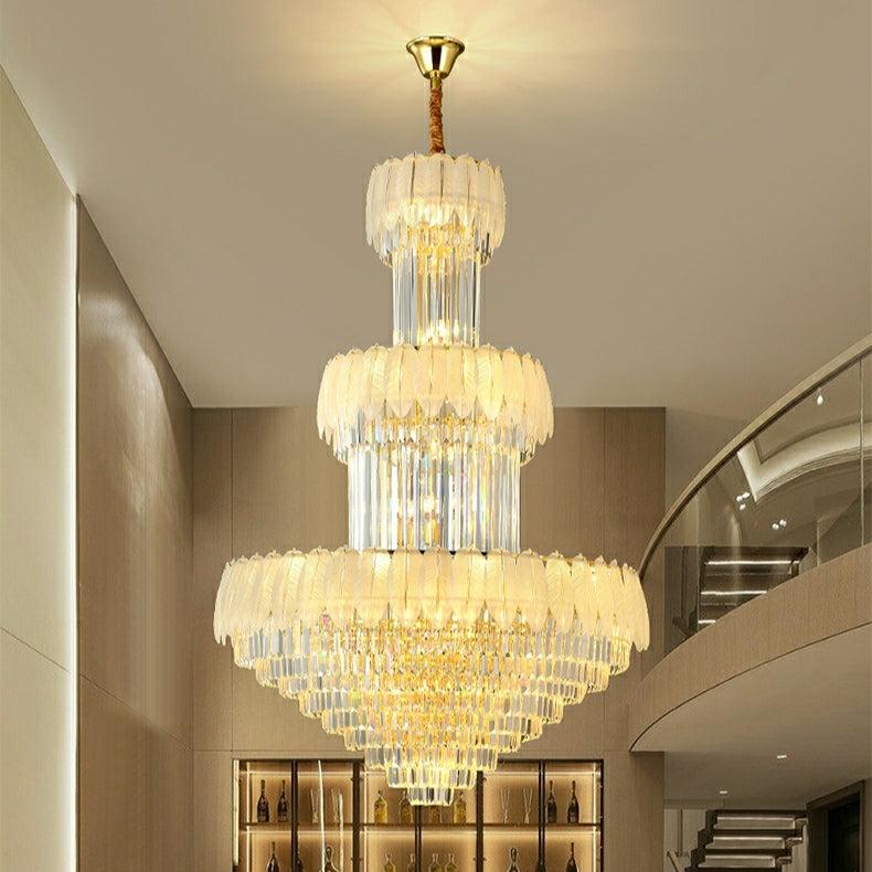 Extra Large Crystal Feather Style Chandelier Long Foyer Staircase Ceiling Lighting Fixture For Living Room - D39.4"*H59.1"casivra