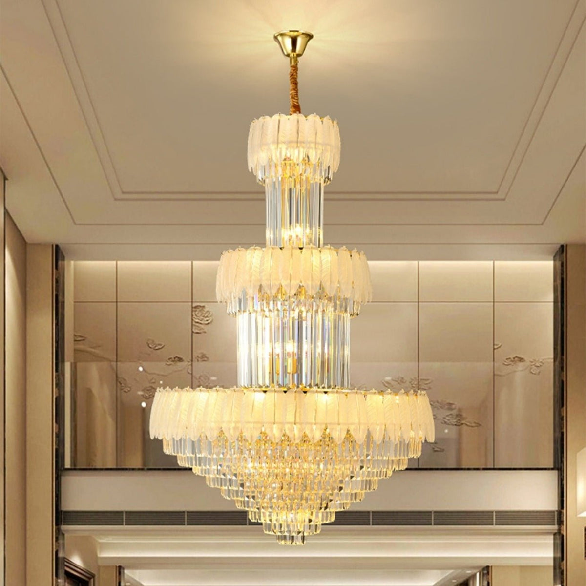 Extra Large Crystal Feather Style Chandelier Long Foyer Staircase Ceiling Lighting Fixture For Living Room - D39.4"*H59.1"casivra
