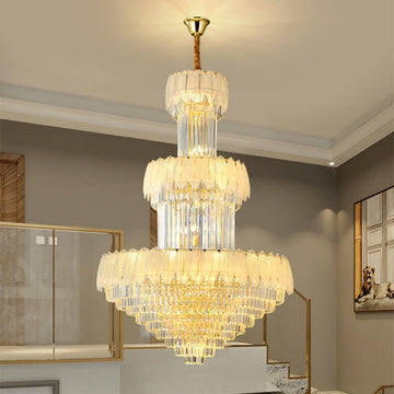 Extra Large Crystal Feather Style Chandelier Long Foyer Staircase Ceiling Lighting Fixture For Living Room - D39.4"*H59.1"casivra