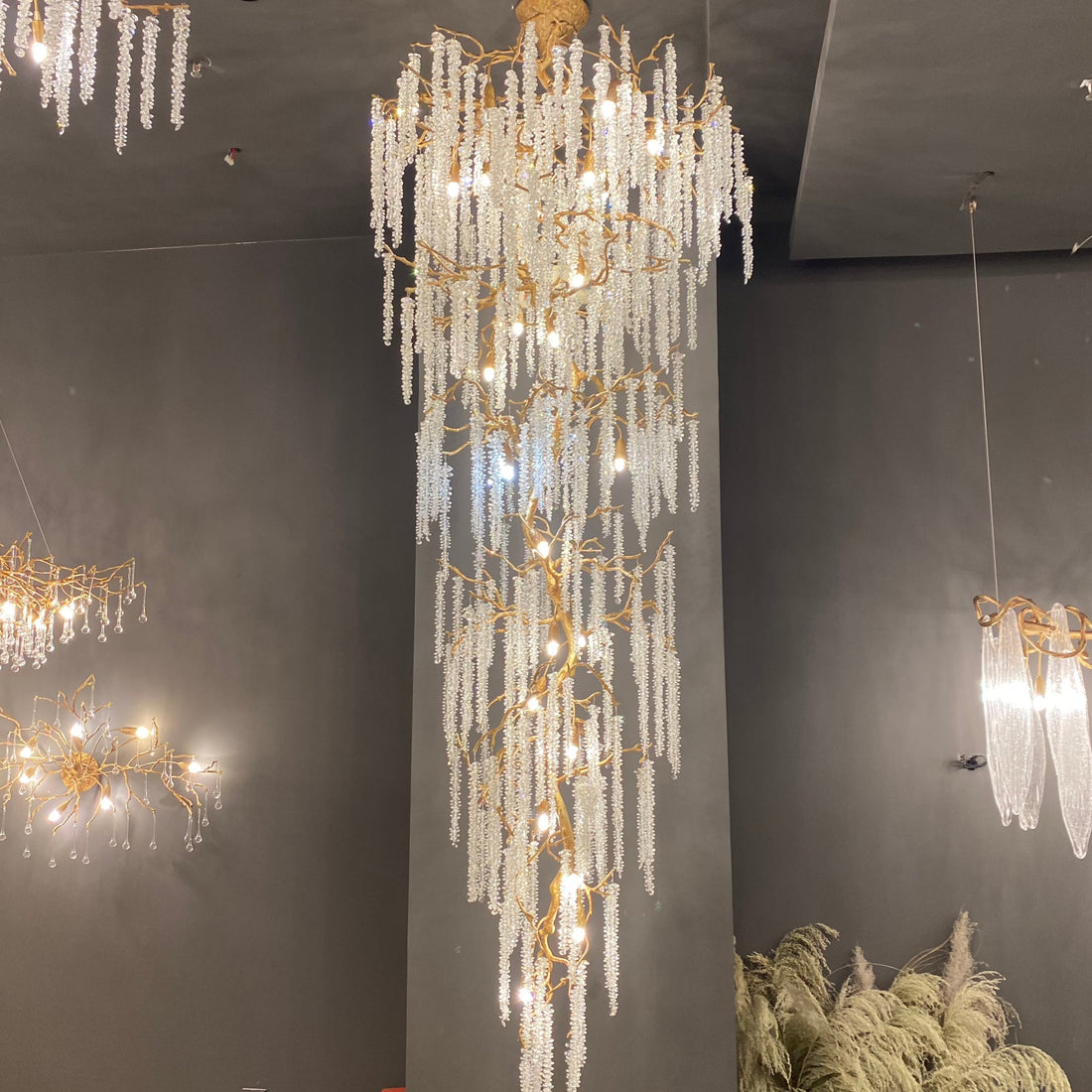 Extra Large Crystal Icicle Chandelier in Tree Branch Design for Grand Staircases and Hallways - D39''*H117''Warm Lightcasivra