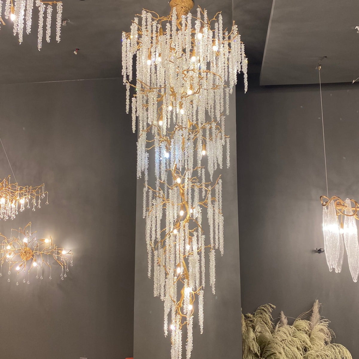 Extra Large Crystal Icicle Chandelier in Tree Branch Design for Grand Staircases and Hallways - D39''*H117''Warm Lightcasivra