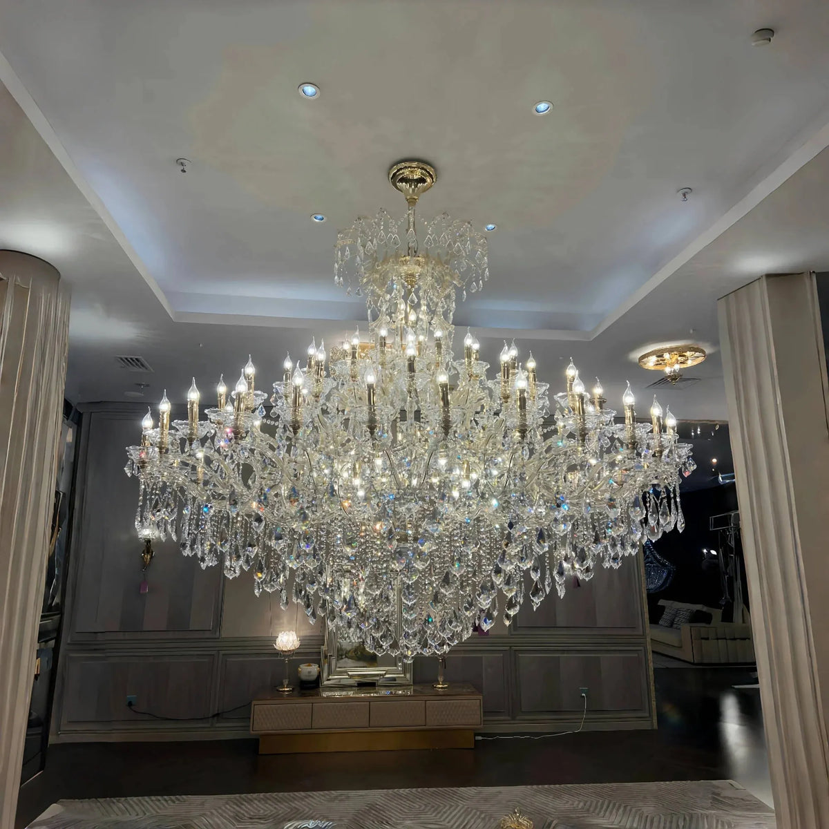 Extra Large Elegant Crystal Chandelier in Branch Style with Candle Layers for Stairs Living Room and Foyer - Customized Size D48"GoldWarm Lightcasivra
