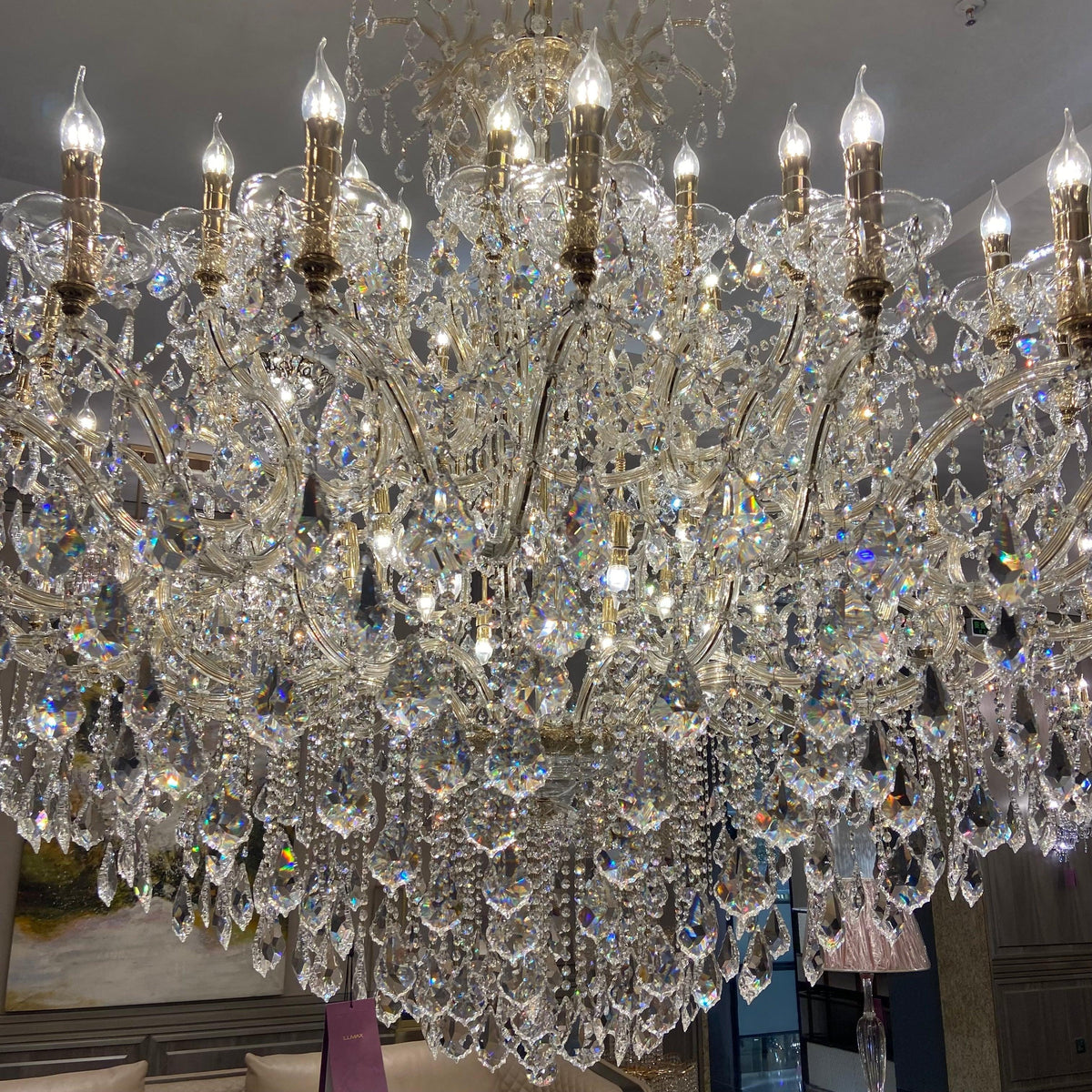 Extra Large Elegant Crystal Chandelier in Branch Style with Candle Layers for Stairs Living Room and Foyer - Customized Size D48"GoldWarm Lightcasivra