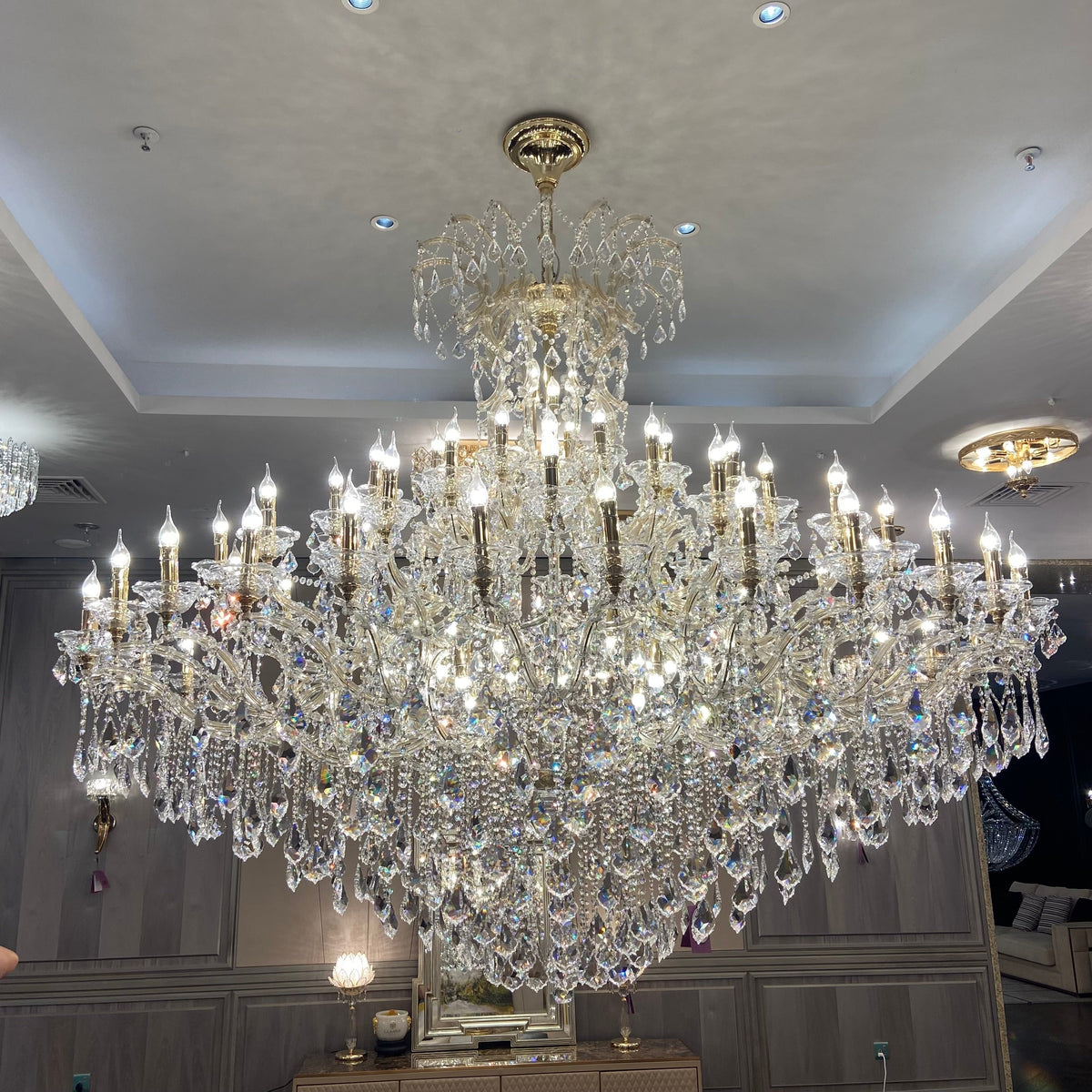 Extra Large Elegant Crystal Chandelier in Branch Style with Candle Layers for Stairs Living Room and Foyer - Customized Size D48"GoldWarm Lightcasivra