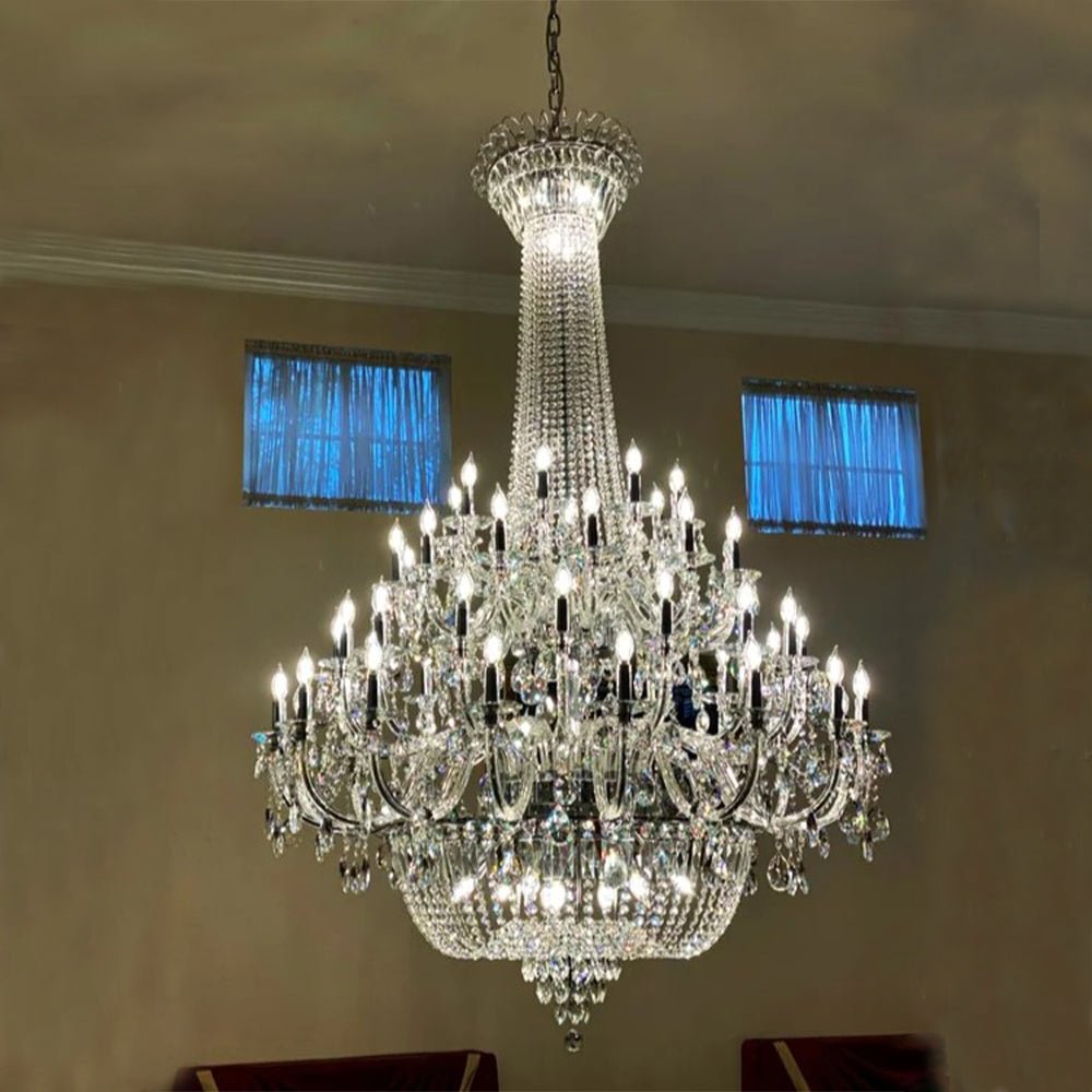 Extra Large European-style Multi-layers Candle Luxury Crystal Chandelier Gold Art Foyer/Staircase Decorative Light Fixture - 4 Layers /52+10 Lights/D57.1"*H78.7"(D145cm*H200cm)/120kgGoldWarm Lightcasivra